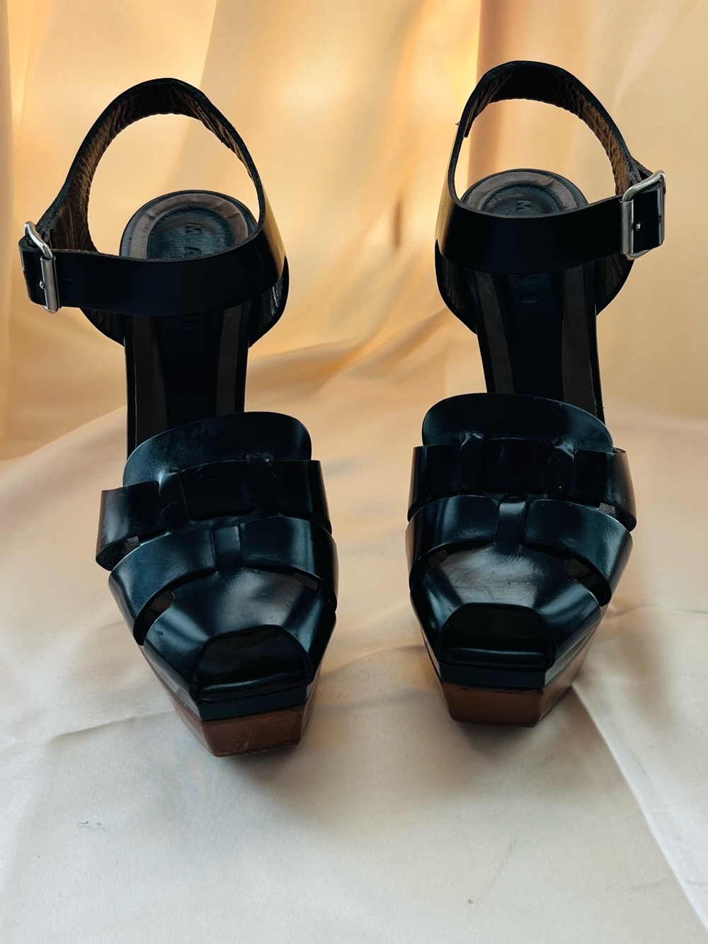 Marni Platform Peep-Toe Ankle-Strap Sandals in Brown